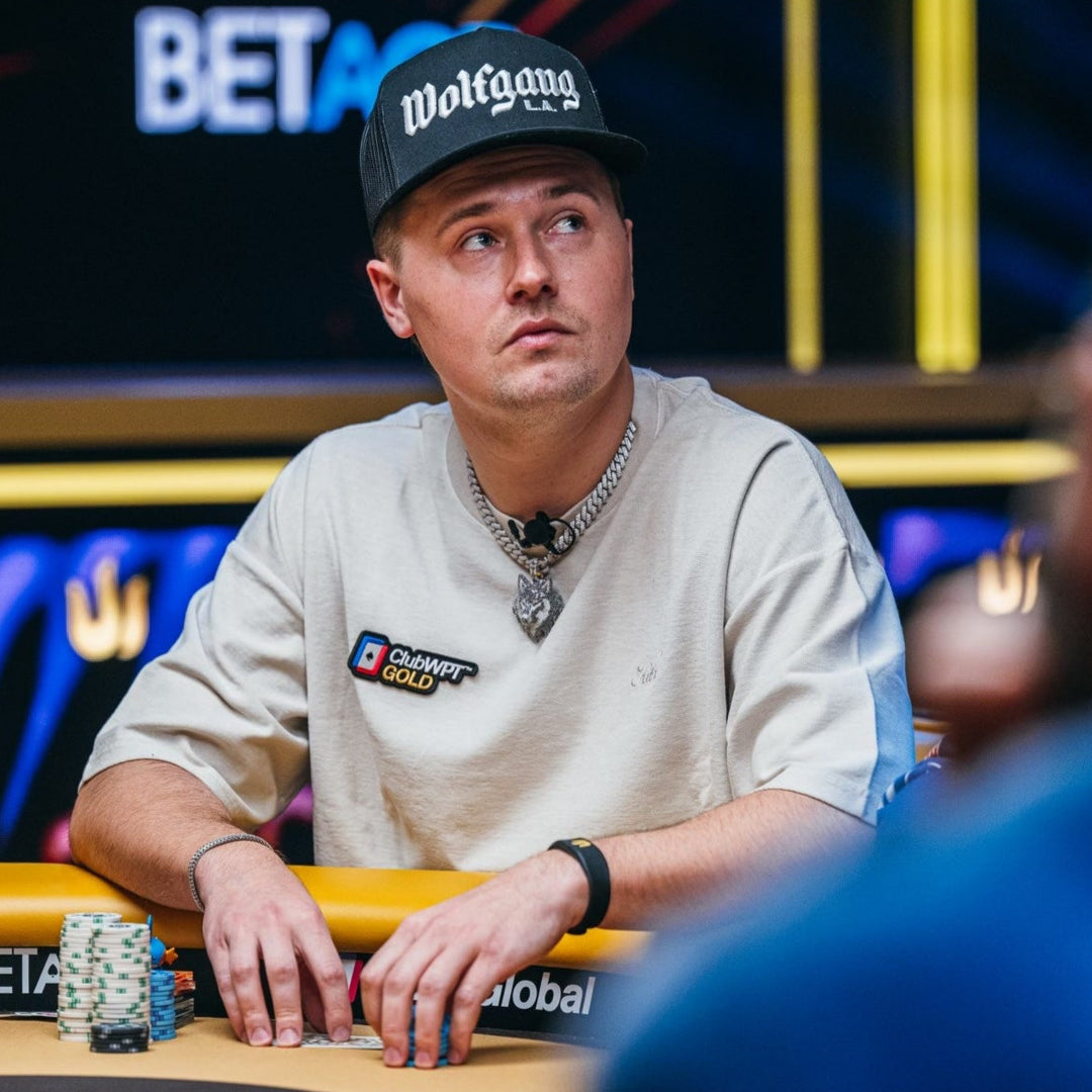 Alexander aka Wolfgang Poker - YouTuber and pro poker player - wearing his custom VVX™ Wolf Pendant at the Triton Poker Series