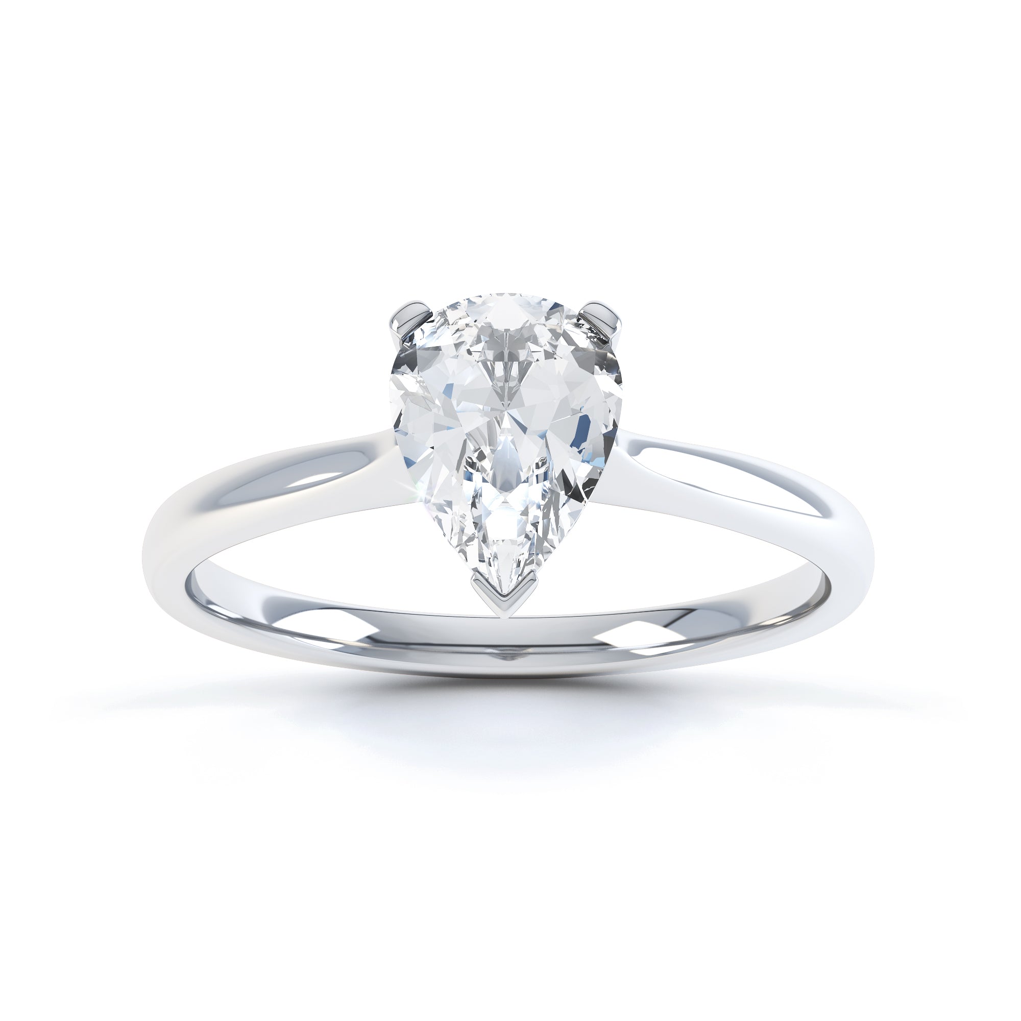 Pristine Pear-Cut Engagement Ring on a White Background