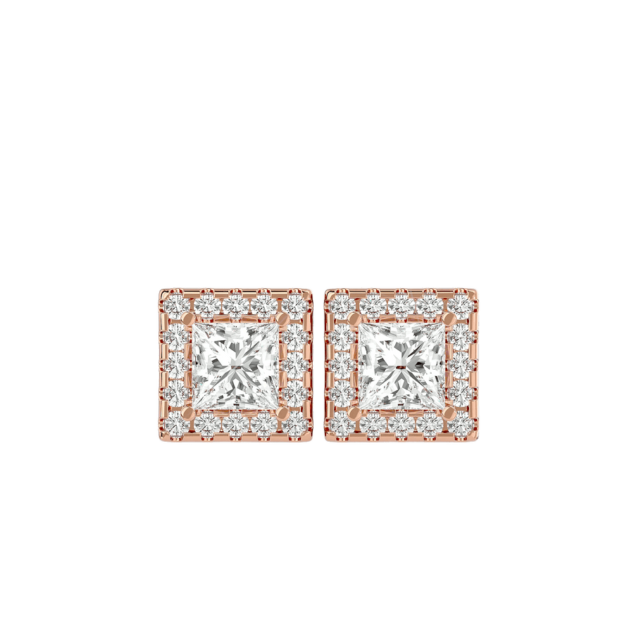 Capella Princess Stud Earrings - Rose Gold - Ice Dazzle - VVX™ Diamond - Solitaire Earrings