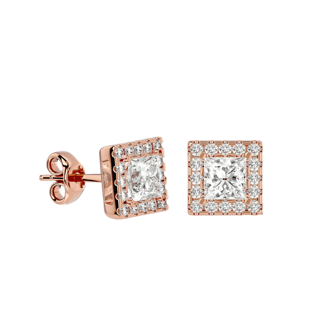 Capella Princess Stud Earrings - Rose Gold - Ice Dazzle - VVX™ Diamond - Solitaire Earrings