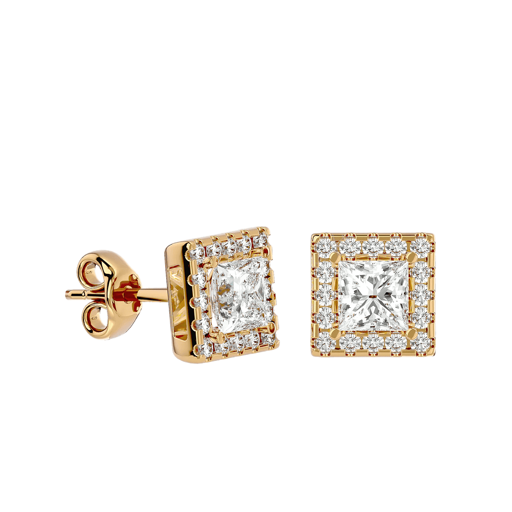 Capella Princess Stud Earrings - Yellow Gold - Ice Dazzle - VVX™ Diamond - Solitaire Earrings