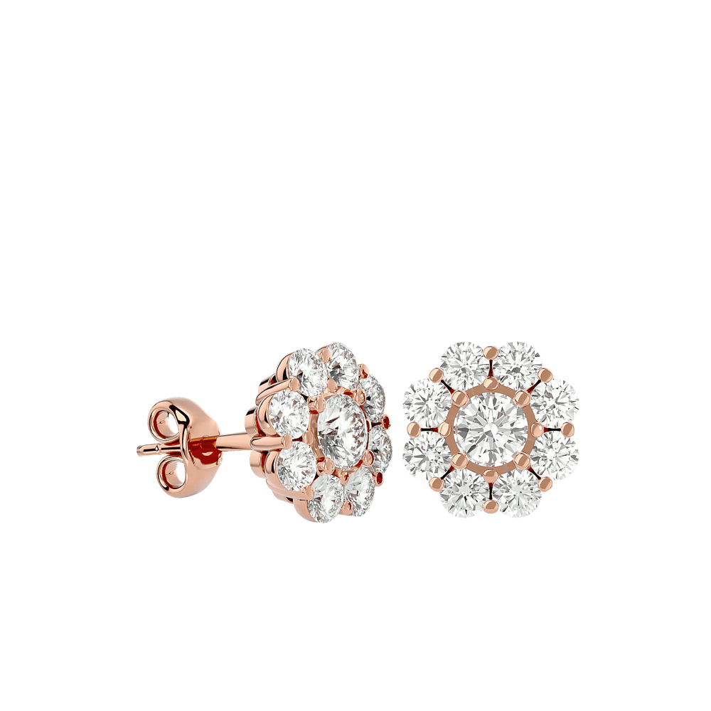 Flora Round Stud Earrings ( 1.87 ct. tw.) - 14K Rose Gold - Ice Dazzle - VVX™ - Solitaire Earrings