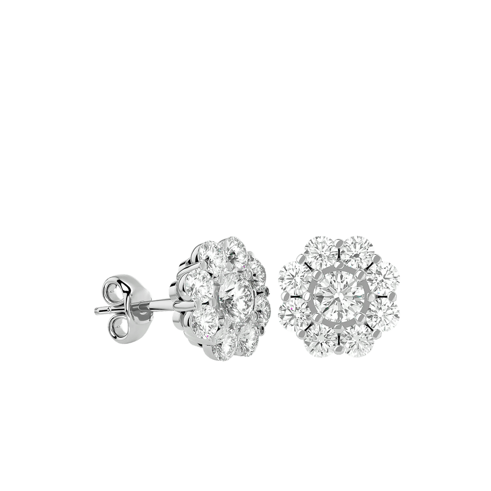 Flora Round Stud Earrings ( 1.87 ct. tw.) - 14K White Gold - Ice Dazzle - VVX™ - Solitaire Earrings