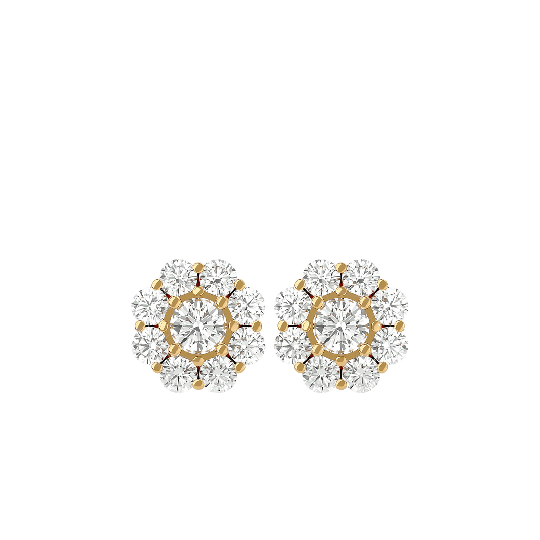 Flora Round Stud Earrings ( 1.87 ct. tw.) - 14K Yellow Gold - Ice Dazzle - VVX™ - Solitaire Earrings