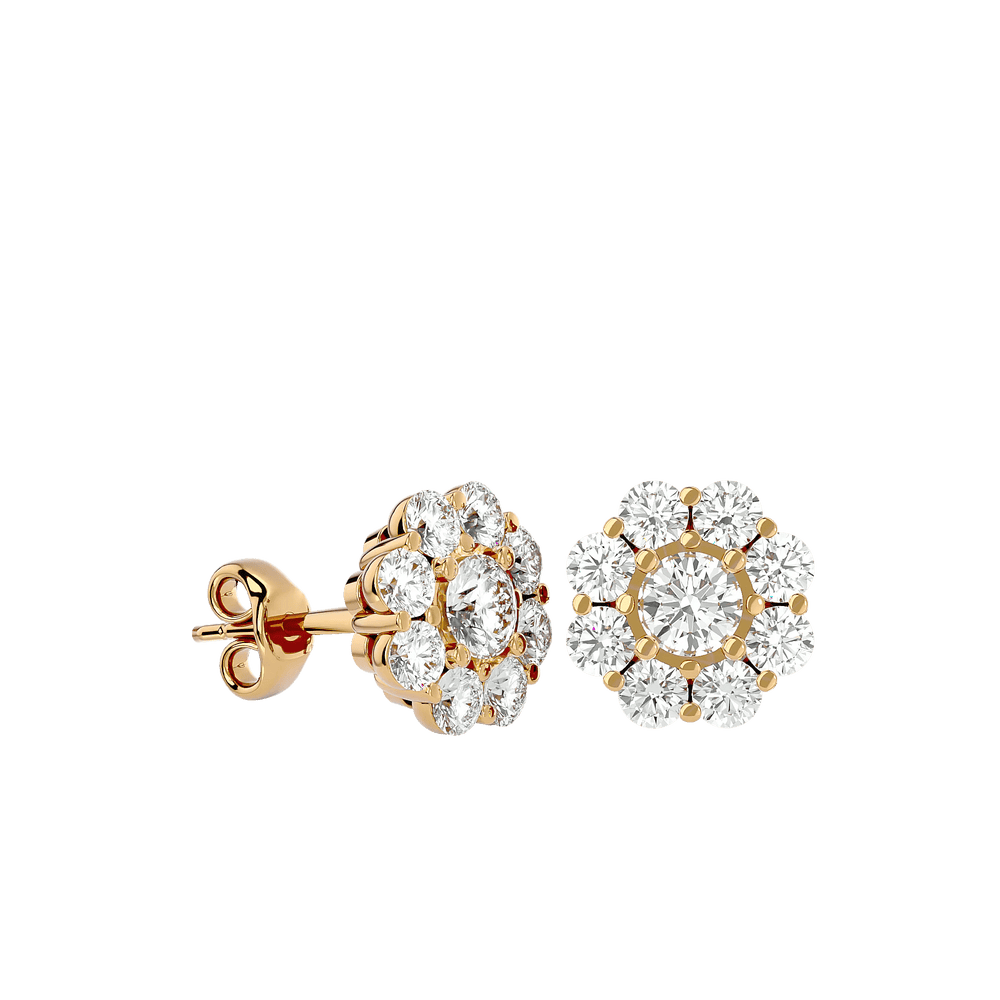 Flora Round Stud Earrings ( 1.87 ct. tw.) - 14K Yellow Gold - Ice Dazzle - VVX™ - Solitaire Earrings