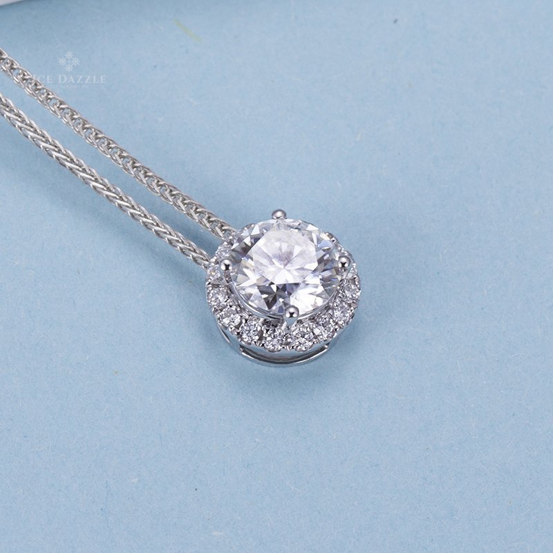 Lab Diamond Halo Solitaire Pendant - Ice Dazzle - VVX™ Lab Diamond - Solitaire Pendant