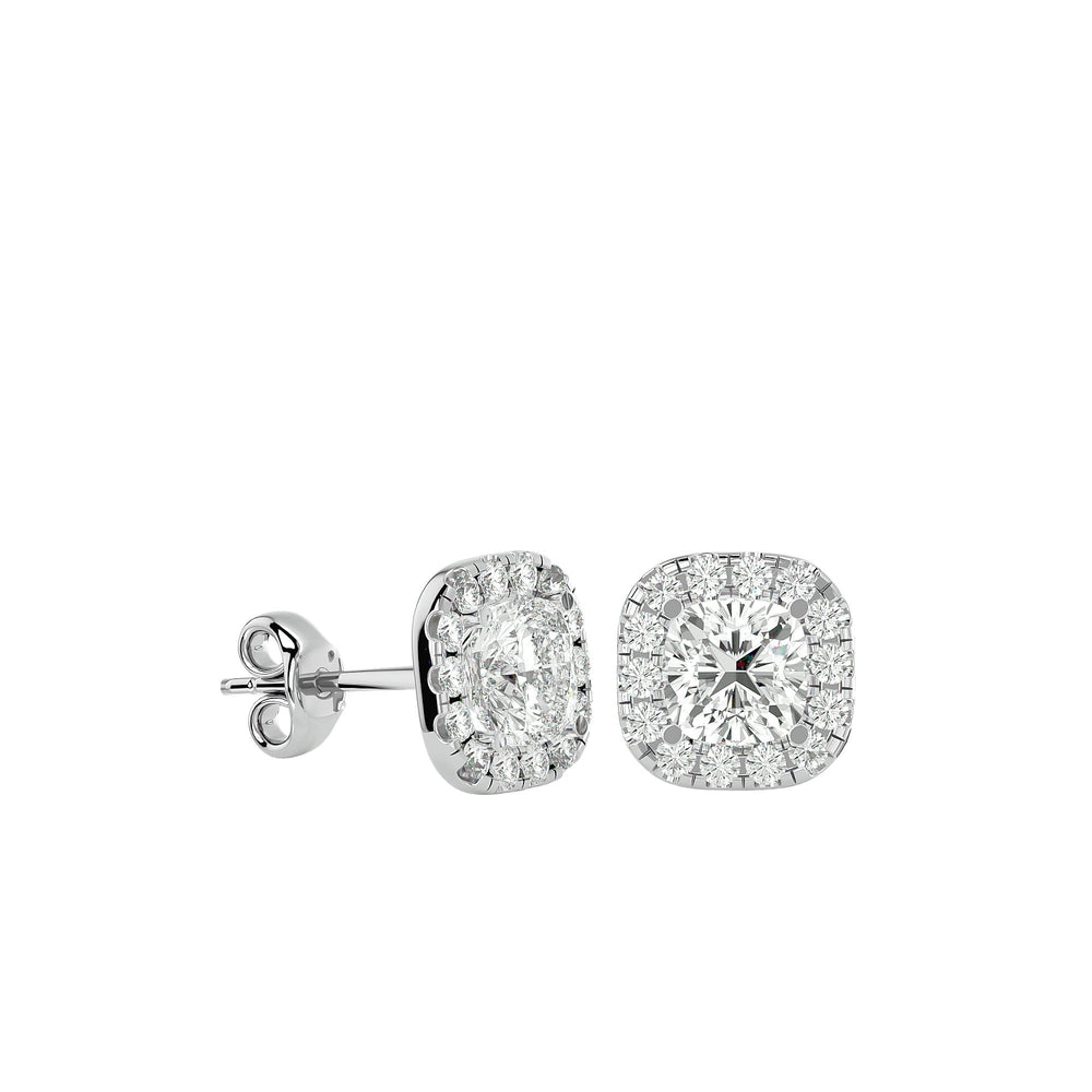 Lyra Cushion Stud Earrings - White Gold - Ice Dazzle - VVX™ Diamond - Solitaire Earrings