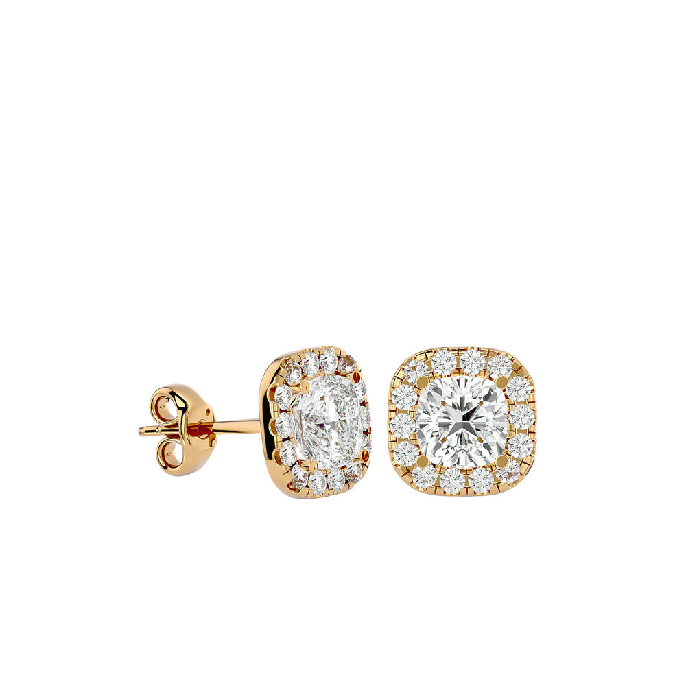 Lyra Cushion Stud Earrings - Yellow Gold - Ice Dazzle - VVX™ Diamond - Solitaire Earrings