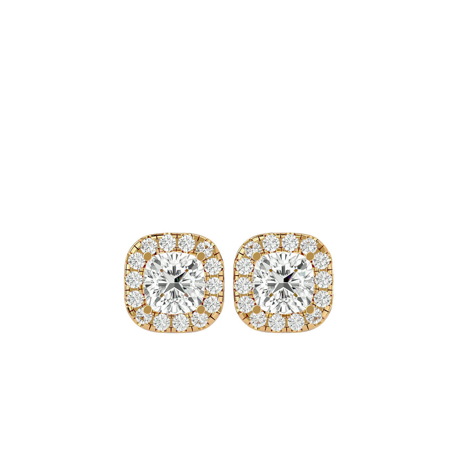 Lyra Cushion Stud Earrings - Yellow Gold - Ice Dazzle - VVX™ Diamond - Solitaire Earrings