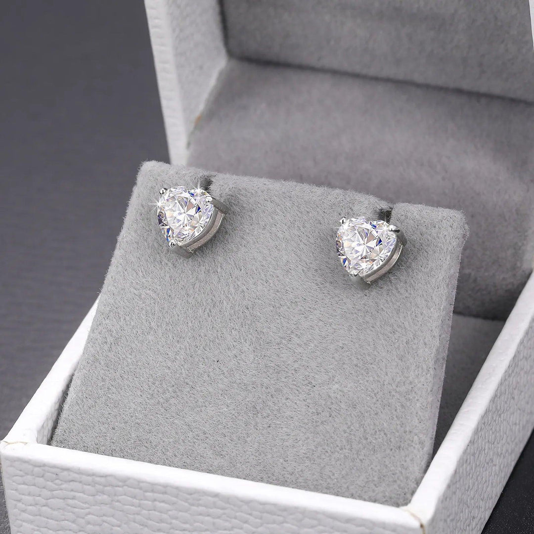 Moissanite Heart Stud Earrings - Ice Dazzle - UltraLux™ Moissanite - Studs