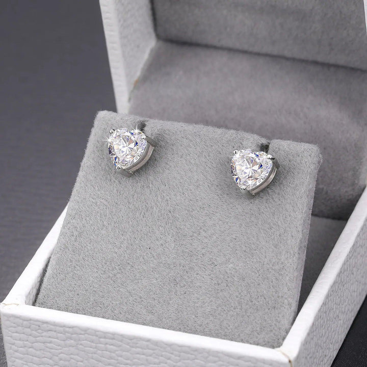 Moissanite Heart Stud Earrings - Ice Dazzle - UltraLux™ Moissanite - Studs