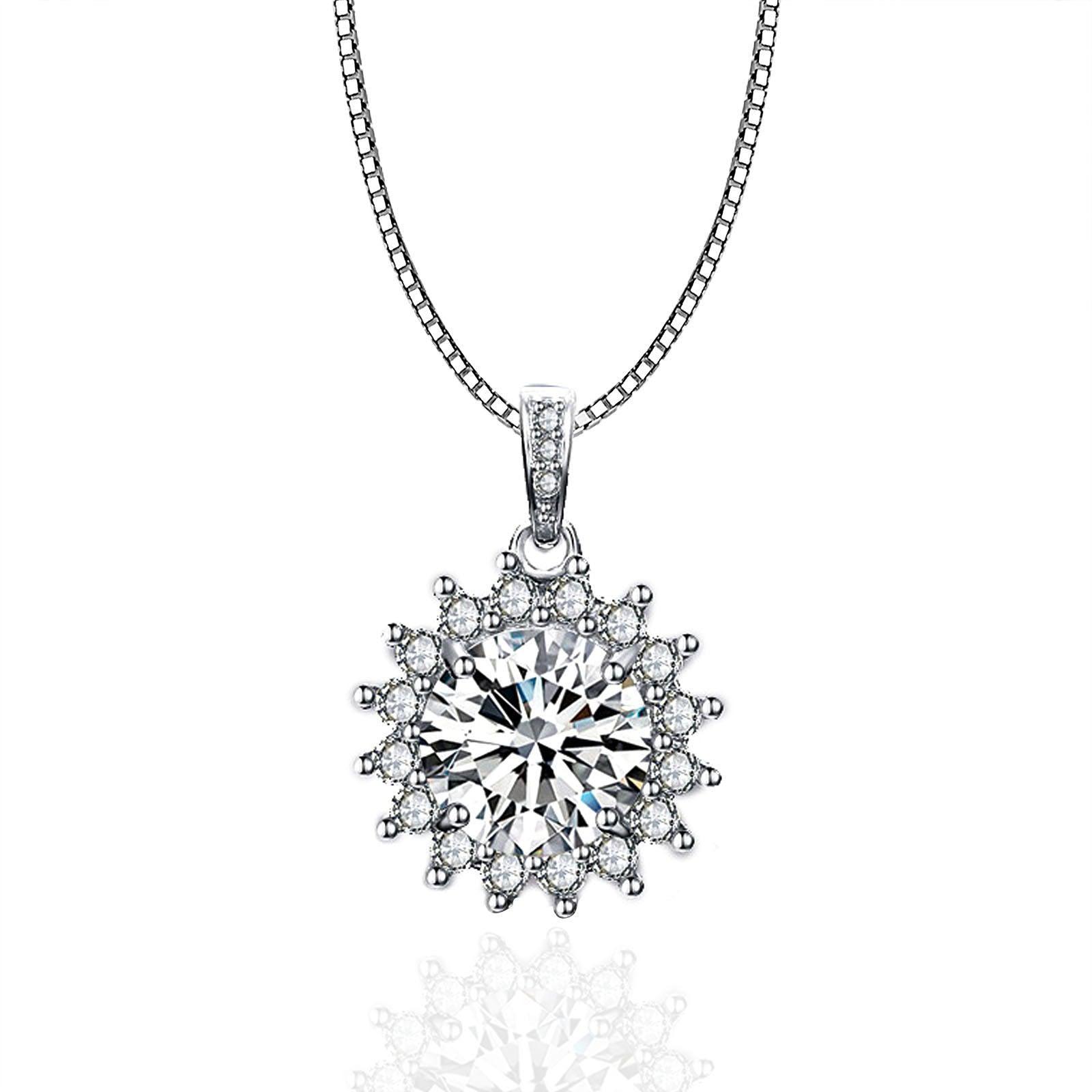 Arctic Bliss - Sunflower Solitaire Pendant - Sterling Silver - Ice Dazzle