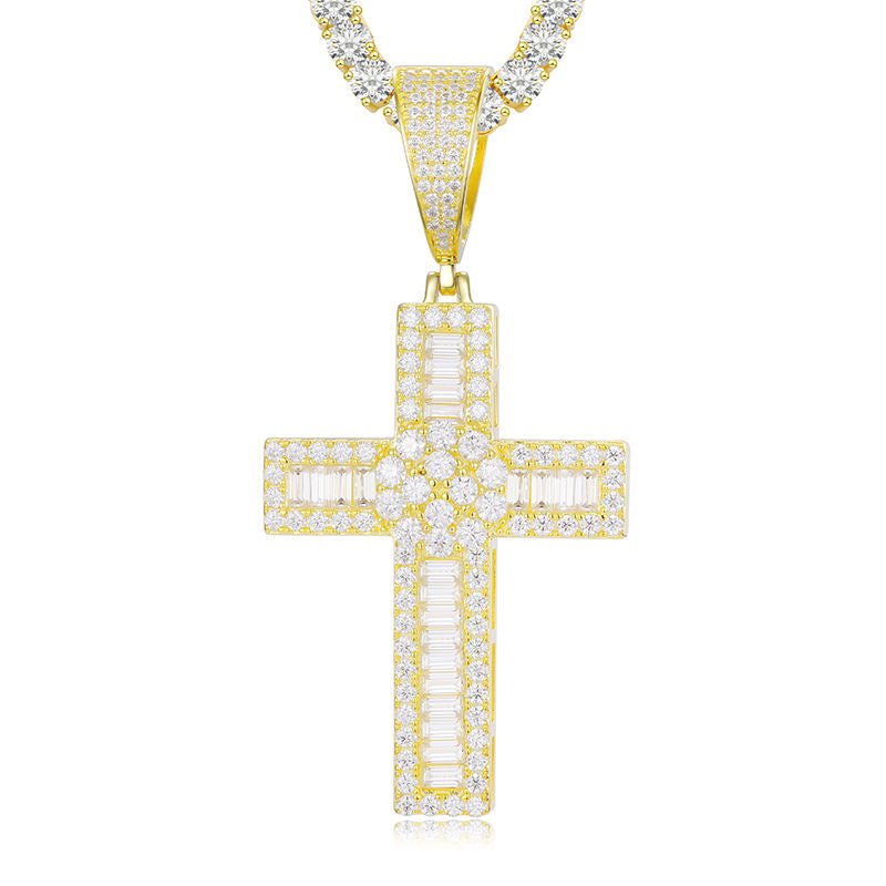 UltraLux™ Divine Brilliance - Baguette Cross Pendant - Ice Dazzle - UltraLux™ Moissanite - Fashion Pendant