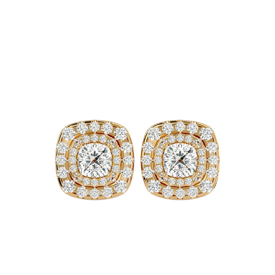 Ursa Cushion Stud Earrings - 14K Yellow Gold - Ice Dazzle - VVX™ Diamond - Solitaire Earrings