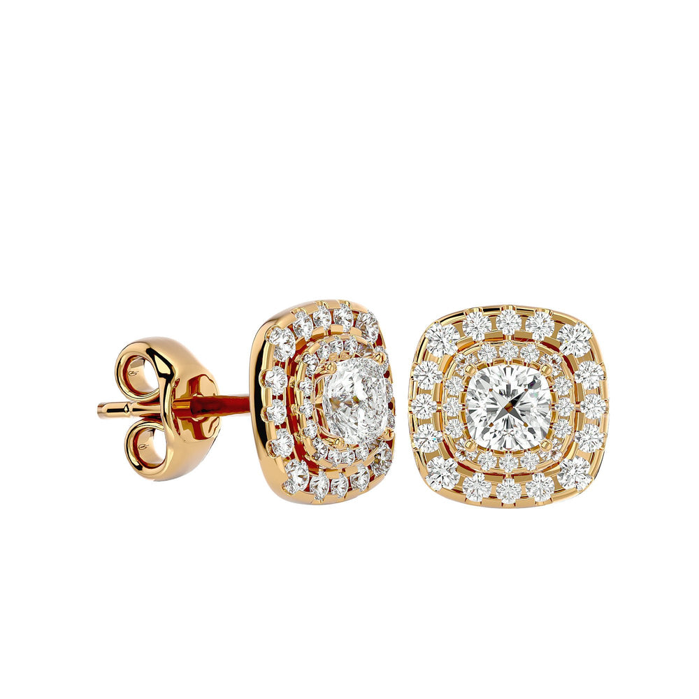 Ursa Cushion Stud Earrings - 14K Yellow Gold - Ice Dazzle - VVX™ Diamond - Solitaire Earrings