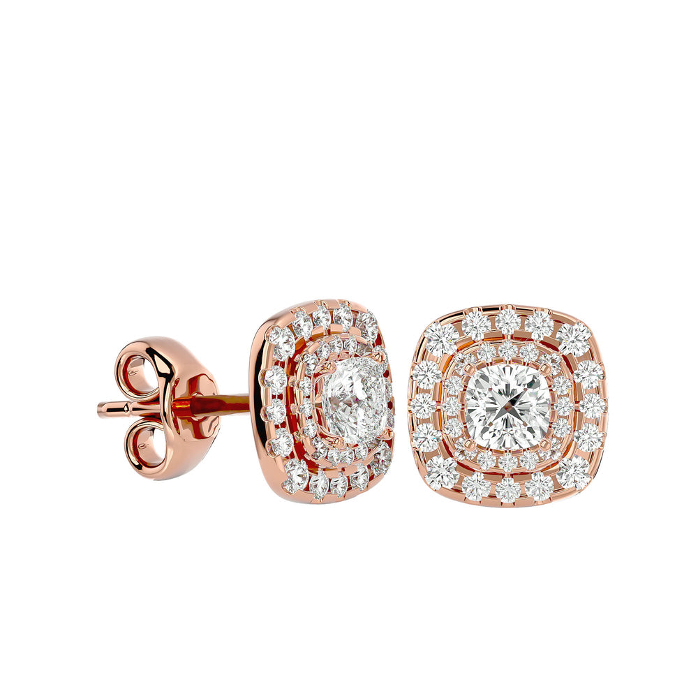 Ursa Cushion Stud Earrings - Rose Gold - Ice Dazzle - VVX™ Diamond - Solitaire Earrings