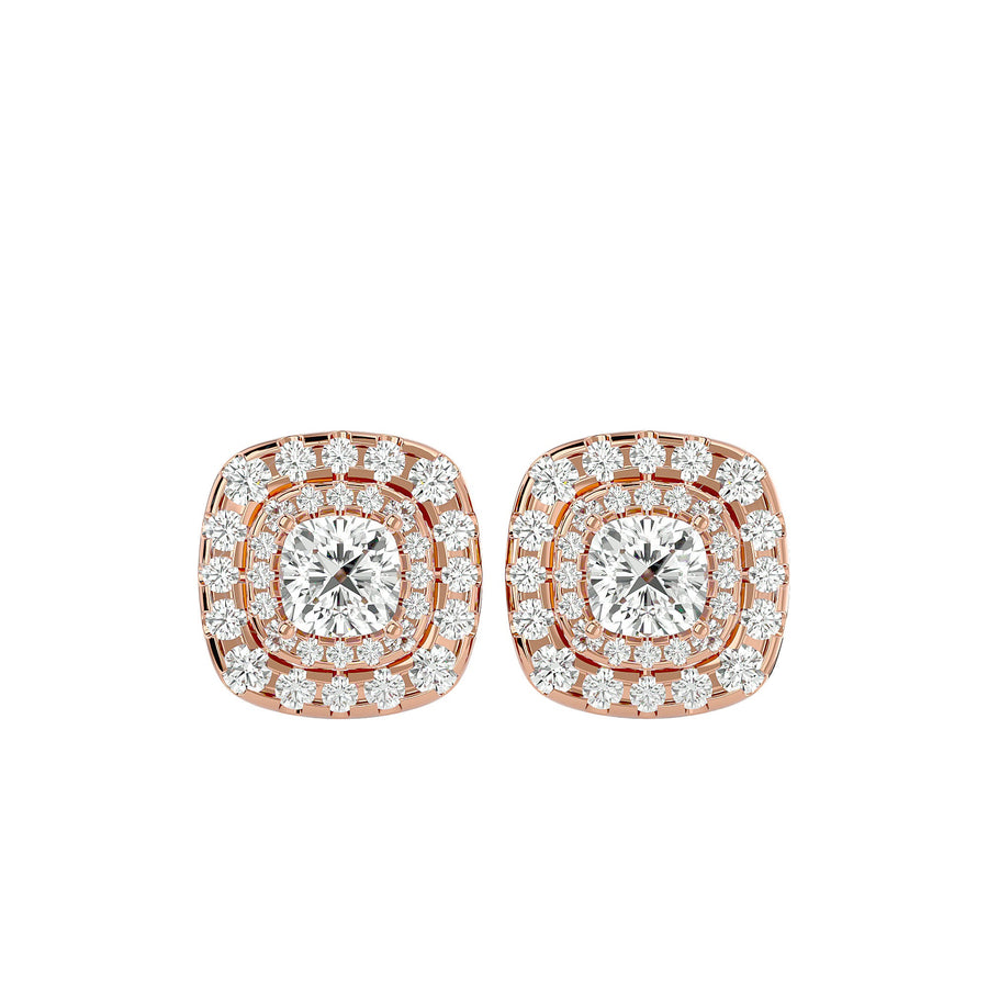Ursa Cushion Stud Earrings - Rose Gold - Ice Dazzle - VVX™ Diamond - Solitaire Earrings