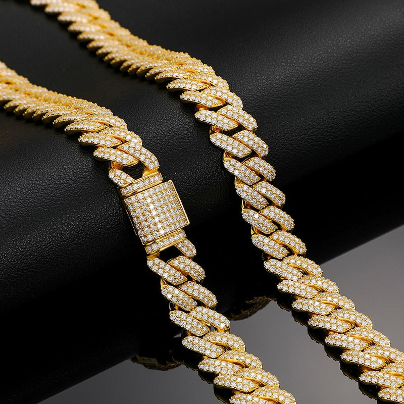 12mm Iced Cuban Link Necklace in Yellow Gold - Ice Dazzle