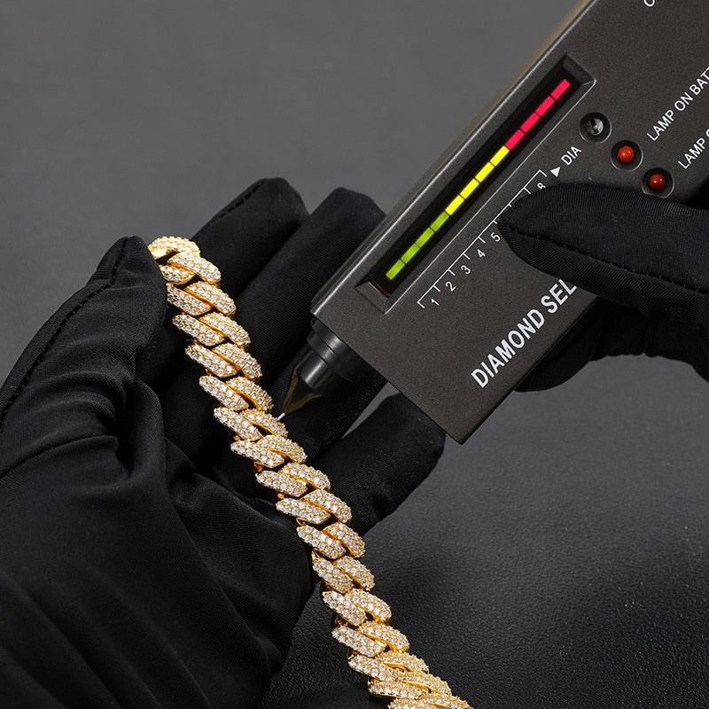 12mm Iced Cuban Link Necklace in Yellow Gold - Ice Dazzle