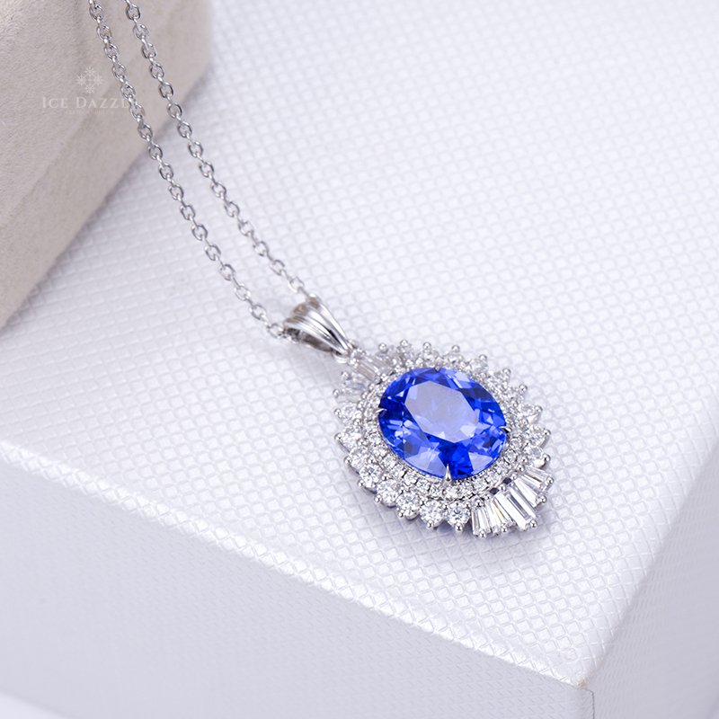 Cobalt Spinel / Lab Grown Diamond Necklace in 18K White Gold (5.97 Ct. Tw.) - Ice Dazzle - VVX™ Lab Diamond - Fashion Pendant