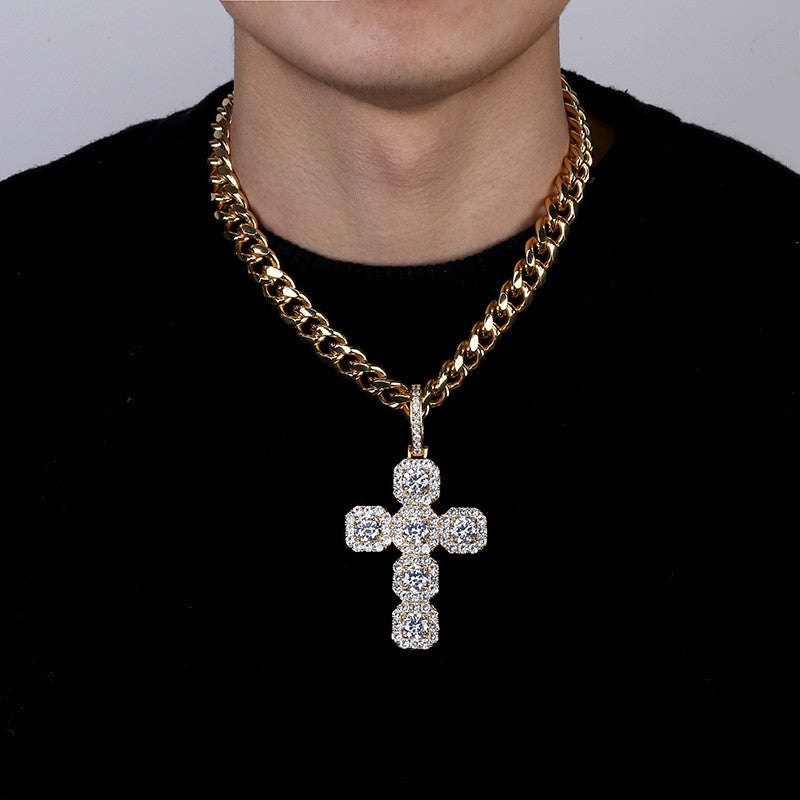 Crucifix Style 10K Gold Designer Pendant with 9mm Round Lab Diamond 