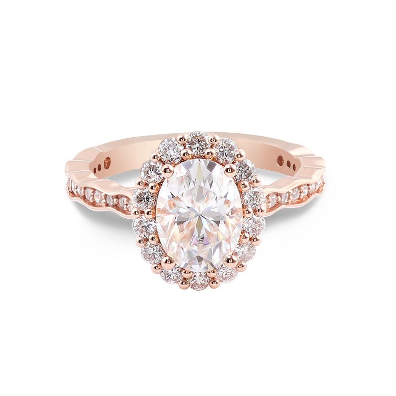 Double Halo Engagement Ring with 2 carat Oval Lab Diamond in 14K Rose Gold - Ice Dazzle - VVX™ Lab Diamond - Engagement Rings