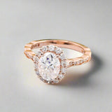 Double Halo Engagement Ring with 2 carat Oval Lab Diamond in 14K Rose Gold - Ice Dazzle - VVX™ Lab Diamond - Engagement Rings