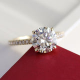 Hidden Halo Engagement Ring with 3ct Moissanite in 14K Yellow Gold - Ice Dazzle - SynthaLux™ Moissanite - Engagement Rings
