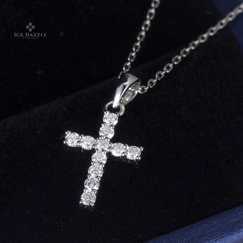 Lab Grown Diamond Cross Necklace in 14K White Gold (1.03 Ct. Tw.) - Ice Dazzle - VVX™ Lab Diamond - Necklaces