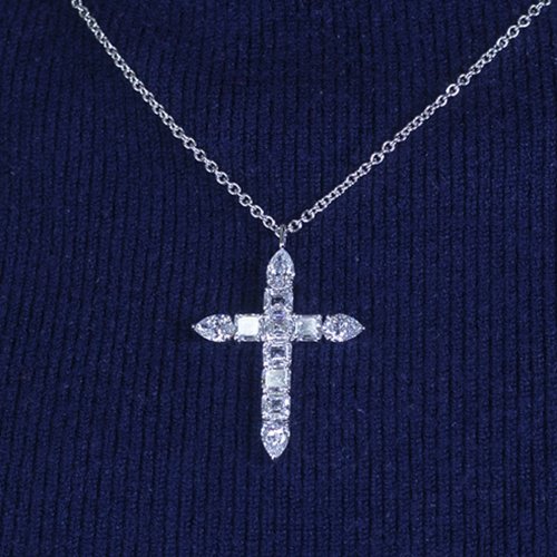 Lab Grown Diamond Fancy Cut Cross Necklace in 14K White Gold - Ice Dazzle - VVX™ Lab Diamond - Fashion Pendant