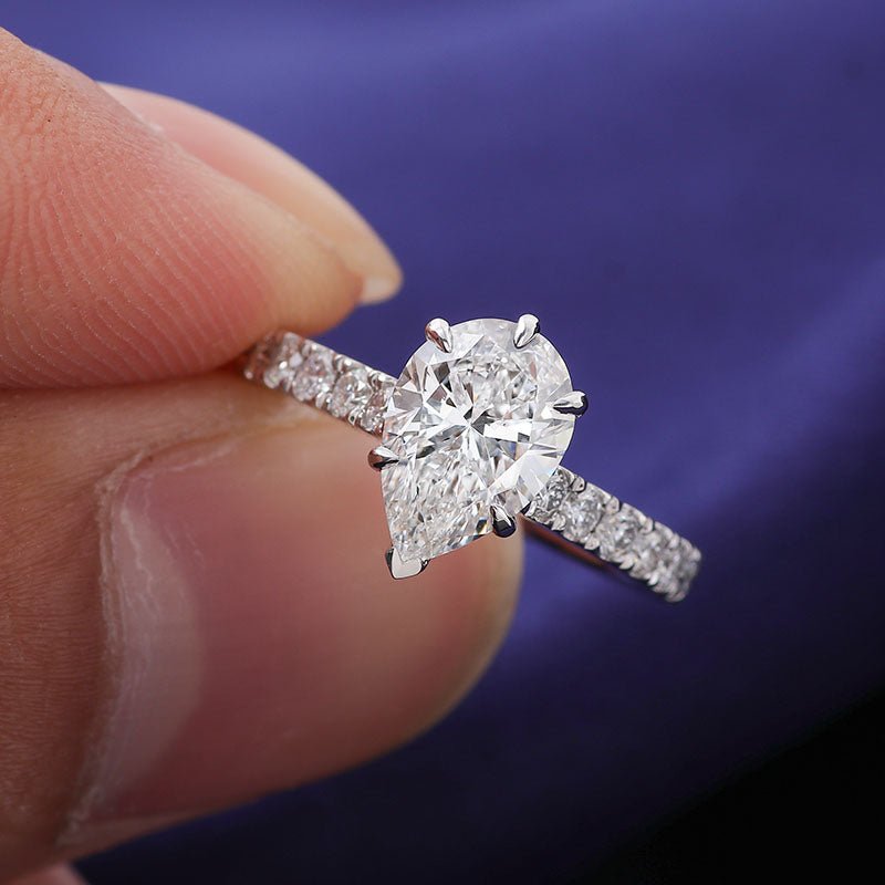Lab Grown Diamond Pear Engagement Ring in 14K White Gold (1 1/2 Ct. Tw.) - Ice Dazzle - VVX™ Lab Diamond - Engagement Rings
