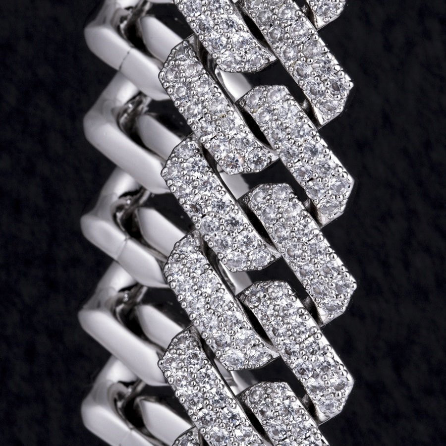 Moissanite Iced Cuban Bracelet in 14K White Gold - 12mm - Ice Dazzle - SynthaLux™ Moissanite - Cuban Bracelet