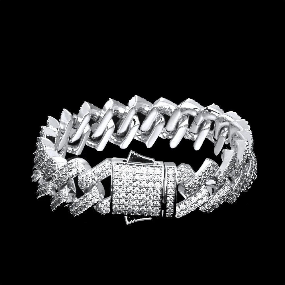 Moissanite Iced Cuban Bracelet in 14K White Gold - 12mm - Ice Dazzle - SynthaLux™ Moissanite - Cuban Bracelet