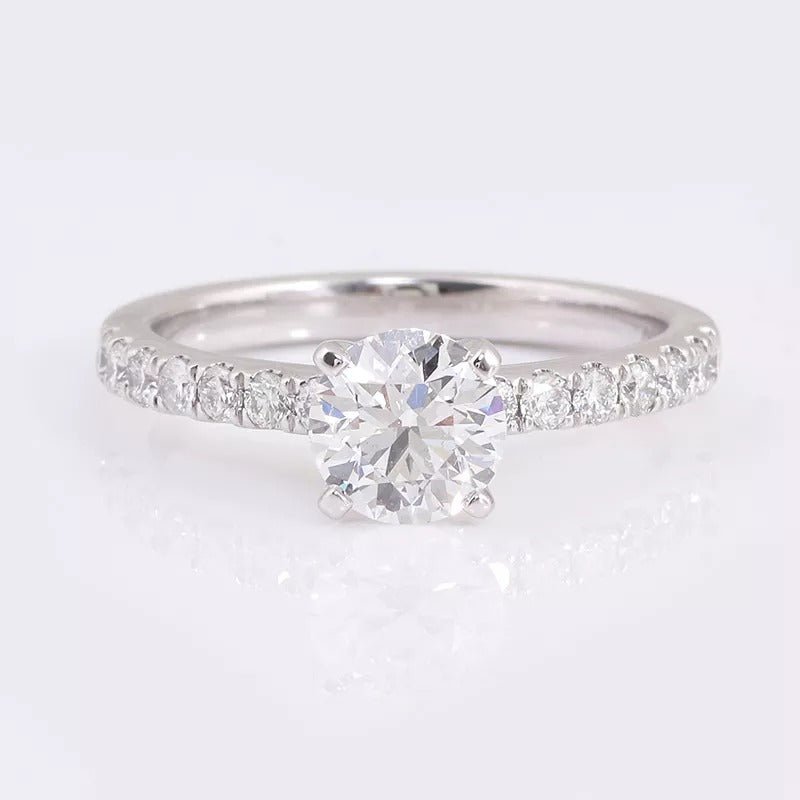Side Stone Engagement Ring with 1ct Round Lab Diamond - Ice Dazzle - VVX™ Lab Diamond - Engagement Rings