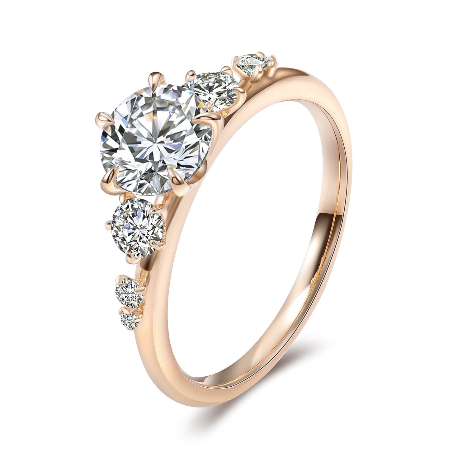 Staggered Side-Stone Ring with 2ct Round Lab Diamond - Ice Dazzle - VVX™ Lab Diamond - Engagement Rings