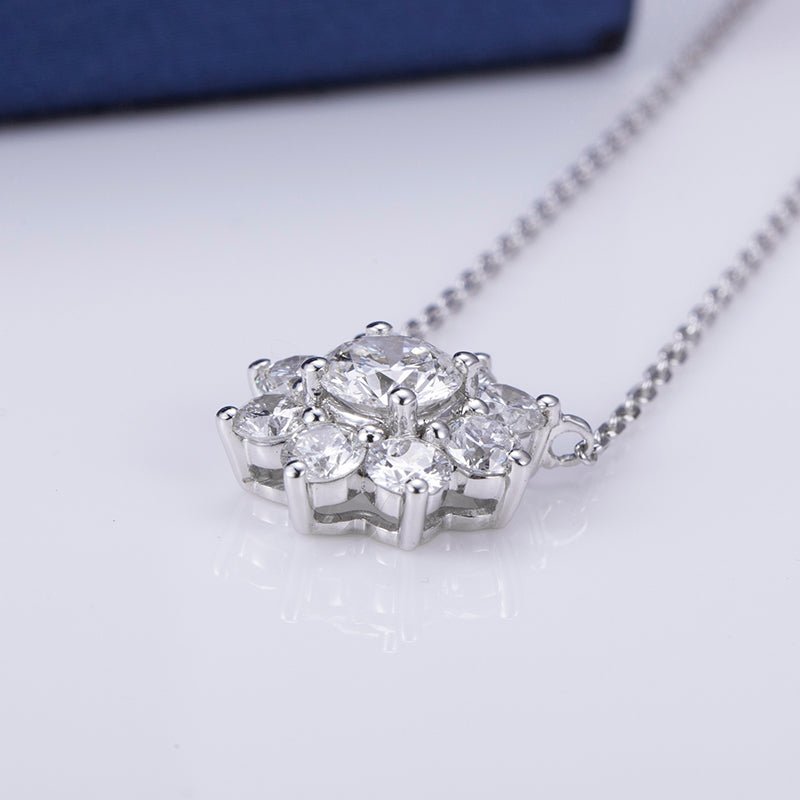 Sunflower Design Lab Grown Diamond Necklace in 18K White Gold - Ice Dazzle - VVX™ Lab Diamond - Fashion Pendant