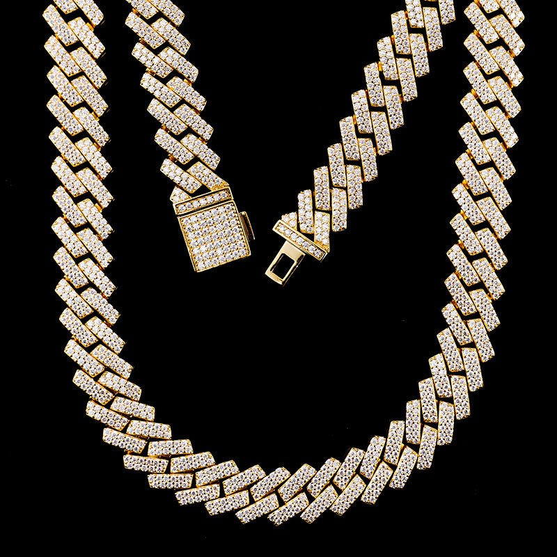 VVX™ Miami Brilliance - 12mm Cuban Chain Necklace - 10K Yellow Gold - Ice Dazzle - VVX™ Lab Diamond - Cuban Necklace